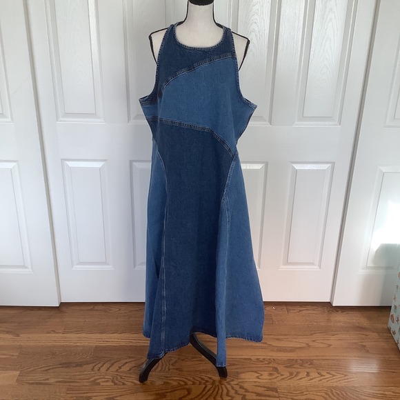 Reiss Dresses & Skirts - Reiss Indigo Wilder Patchwork Denim Maxi Dress US 14 Zip Back A Line NWT